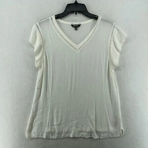 Buffalo by David Bitton Tops Womens Sz M White V-Neck Short Sleeve Eyelet Detail